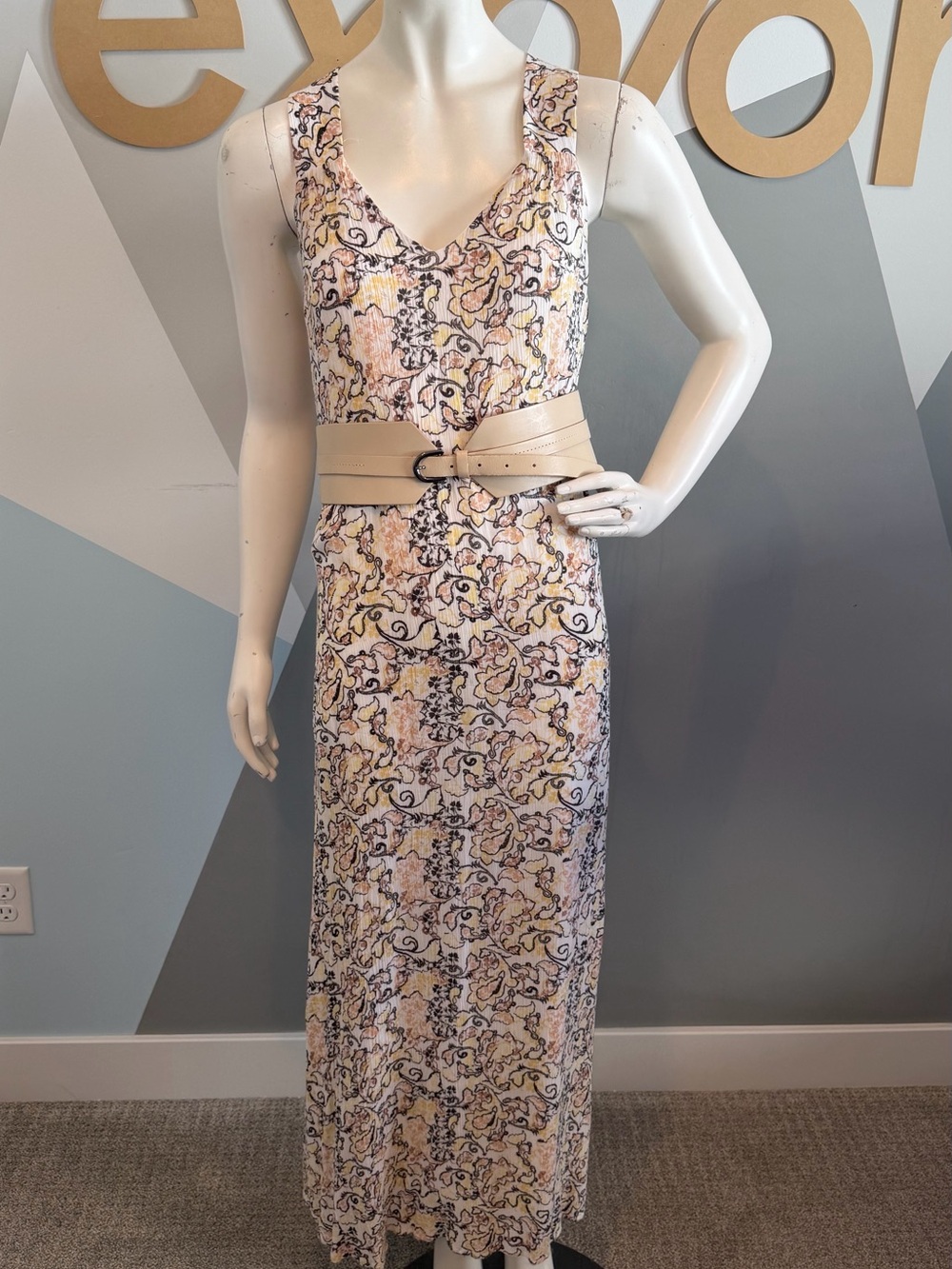 Sleeveless Floral Maxi Skirt - Beige/Pink